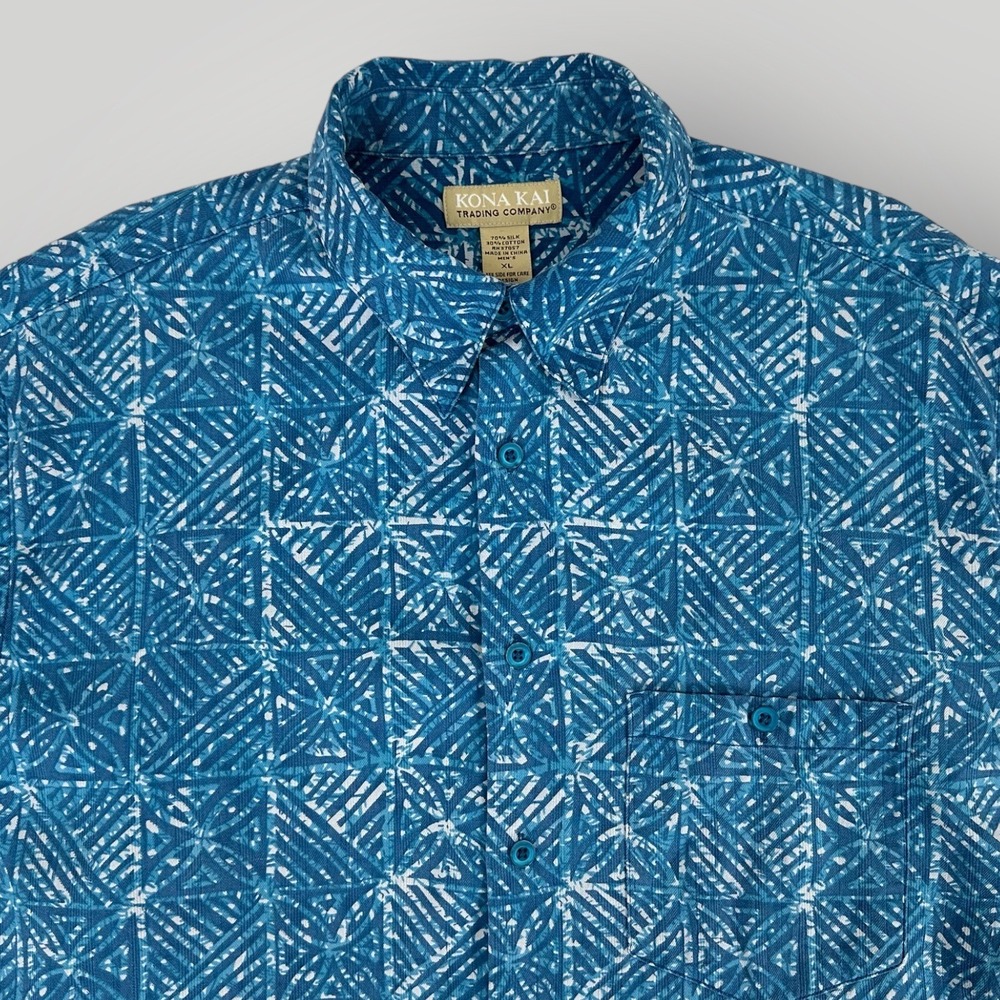 Kona Kai Trading‎ Company Hawaiian Shirt Mens XL Blue Hawaiian Silk Blend S/S
